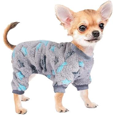 Imagem de Sebaoyu Pijama para cães pequenos, suéter de unicórnio que brilha no escuro, material de veludo super macio roupas para cães pequenos roupas para cães casaco para clima frio para animais de estimação filhote de gato (pequeno, azul)