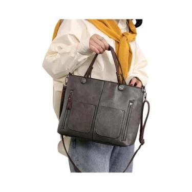 Imagem de Bolsa De Ombro Retro De Couro Feminina Com Dois Compartimentos E Zíper