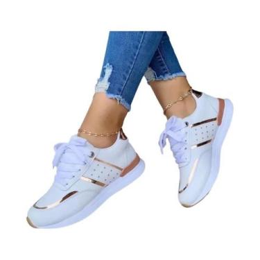 Imagem de Tênis Plataforma Feminino Em Couro Com Patchwork, Casual, Esportivo, P