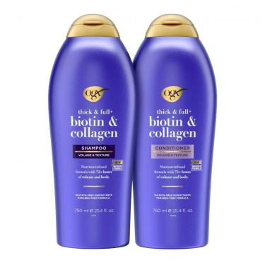 Imagem de Biotin Collagen Shampoo e Condicionador 750 ml com Vitamina B7 e Proteína Hidrolisada de Trigo para Cabelos Finos, OGX 67451, Violeta