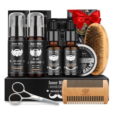 Imagem de Kit para Barba Profissional Portátil com Cera e Pente, 8 Itens, COMFY MATE, Preto