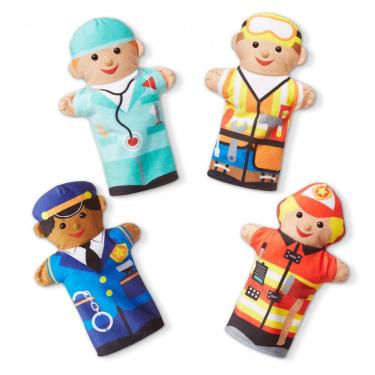 Imagem de Kit 4 Fantoches de Mão, Tema Trabalhador da Construção Civil, Médico, Policial e Bombei...