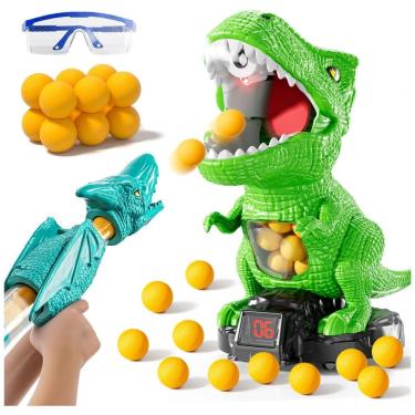 Imagem de Dinossauro de Tiro JUKUDAHU Verde com Luz, Som, Placar e 12 Bolas de Espuma para Crianças 3+