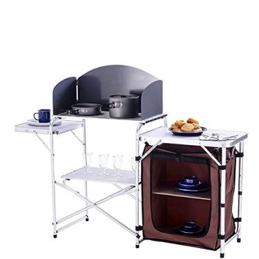 Imagem de Mesa de cozinha dobrável, estação de cozinha portátil ao ar livre, cozinha de acampamento de alumínio com organizador de armazenamento, mesa de cozinha ajustável para churrasco, piquenique, atividades