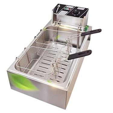 Imagem de Fritadeira comercial com cestas de 12L, fritadeira elétrica de aço inoxidável com tanques removíveis para casa, restaurante, cozinha