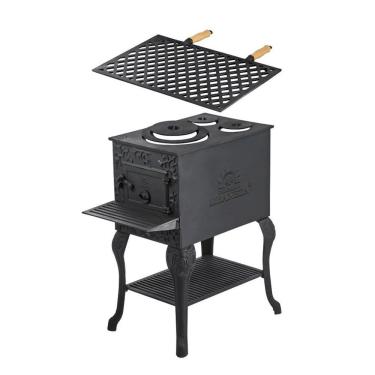 Imagem de Fogão Lenha Churrasqueira Portátil Ferro Fundido 50x33x75 Cm