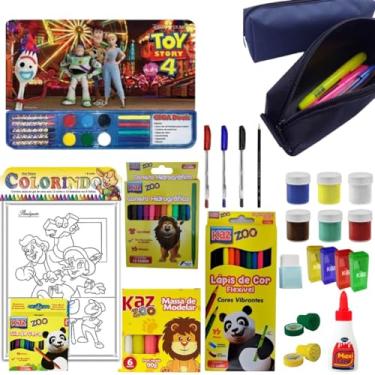 Imagem de Kit Material Escolar Criança Pré Escola Masculino Pintura Criatividade Aluno Menino Pintar Color Desenhar