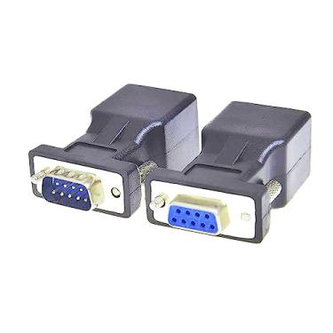 Imagem de SHANFEILU Adaptador serial RS232 DB9 para RJ45 macho DB9 para RJ45 fêmea e DB9 fêmea para RJ45 acoplador serial fêmea LAN Ethernet Cat5e Cat6 adaptador extensor 2 peças