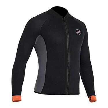 Imagem de Jaqueta feminina masculina 3 mm neoprene manga comprida mergulho mergulho molhado camisa 2 mm 1,5 mm quente zíper frontal camisas colete surf natação mergulho caiaque esportes aquáticos frios
