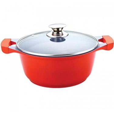 Imagem de Caçarola Ecolumi 24 cm, Revestimento Cerâmico Interno, Cabo Soft-Touch, Tampa de Vidro, Gedex ECO-047, Vermelho