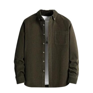 Imagem de WOLONG Camisa masculina de algodão de veludo cotelê super macia, casual, confortável, com bolso regular, manga comprida, Dxr03, M