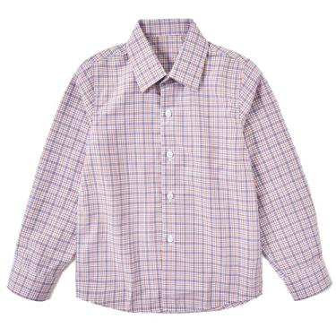 Imagem de KEYWANTS Camisa social de manga comprida para meninos, meninos e crianças, camisa de uniforme de botão, tamanho 2-20, Xadrez pequeno laranja, 5