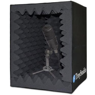 Imagem de Troystudio Cabine vocal portátil, grande escudo de isolamento de microfone dobrável, caixa de absorção de eco de som de estúdio de gravação de música, mesa e suporte, use filtro de reflexão com espuma