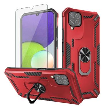 Imagem de Asuwish Capa de telefone para Samsung Galaxy A22 4G 6,4 polegadas com protetor de tela de vidro temperado magnético fino suporte suporte rígido híbrido capa de celular de borracha robusta M32 M22 F22