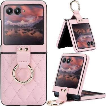 Imagem de Ephoou Capa para Motorola Razr 60 Pro/Razr Plus 2024/Razr 5/Razr Gen 5 com suporte de anel, couro PU romboide macio [proteção de dobradiça] capa à prova de choque para Moto Razr 50 Ultra ZXF-ouro rosa