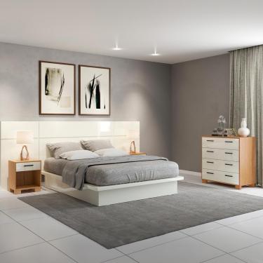 Imagem de Conjunto para Quarto Base Cama com Cômoda e 2 Mesas de Cabeceira MDF Off White Dalla Costa