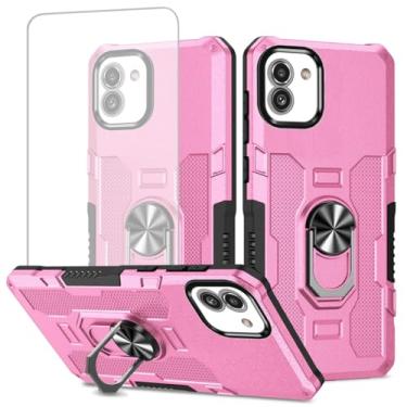 Imagem de Ueokeird Capa para Galaxy A04e, capa para Galaxy A03 SM-A042F com protetor de tela de vidro temperado, proteção resistente com anel de metal suporte magnético capa de telefone para Samsung Galaxy A03