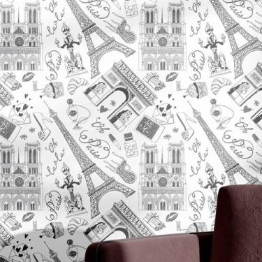 Imagem de Papel De Parede Adesivo Pontos Turísticos Países Preto e Branco Laváve