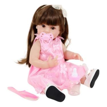Imagem de Bebê Sweetie Reborn Vestido Rosa Flores C/ Sapatilha Premium