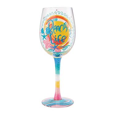 Imagem de Enesco Designs by Lolita My Heart Leads Me to the Beach Life Taça de vinho artesanal pintada à mão, 425 g, multicolorido