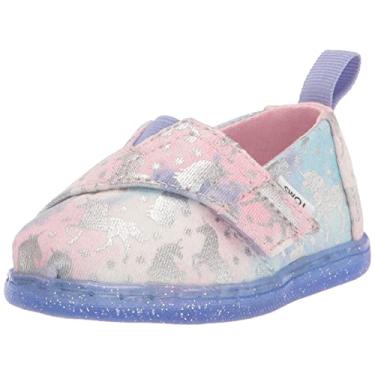 Imagem de TOMS Mocassim infantil unissex Alpargata liso, brilhante íris folha unicórnio tie dye, Bright Iris Foil Unicórnio Tie Dye Knit, 17