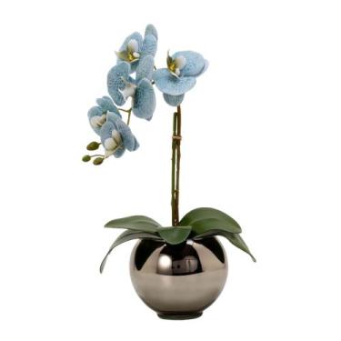 Imagem de Arranjo Orquídea Artificial Silicone Com Vaso Vidro Ônix Espelhado - F