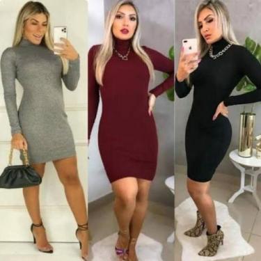 Imagem de vestido canelado gola alta e manga longa-tamanho unico - Sonhar