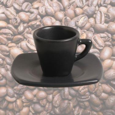 Imagem de Xicara De Café Cerâmica Preto Matte Fosco Premium 60ml Com Pires 01 Un