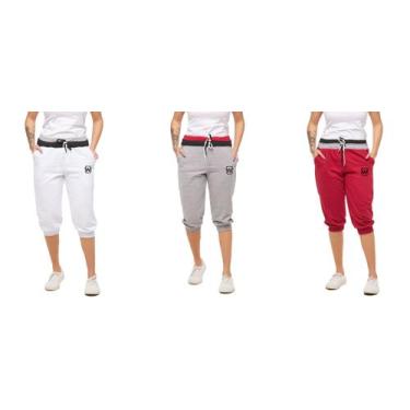 Imagem de Kit com 03 bermudas de moletom feminina wooks saruel skinny, Branco, C
