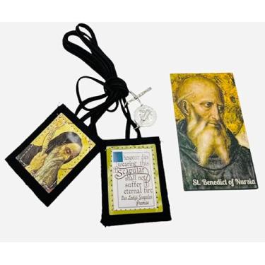 Imagem de Westmon Works Conjunto escapulário de São Bento, acessório tradicional de proteção católica de lã com cartão de oração sagrada
