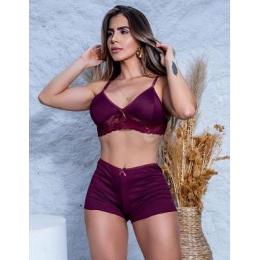 Imagem de Baby Doll Lingerie Confortável Liso Shortinho Curtinho Pijama Sem Bojo