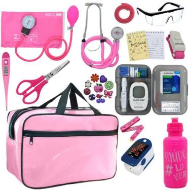 Imagem de Kit Bolsa Cores Aparelho de Pressao Esfigmomanometro Estetoscópio Medi