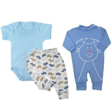 Imagem de Kit Roupinhas de Bebê 3 Peças Body Macacão Mijão - Koala Baby, Azul, M