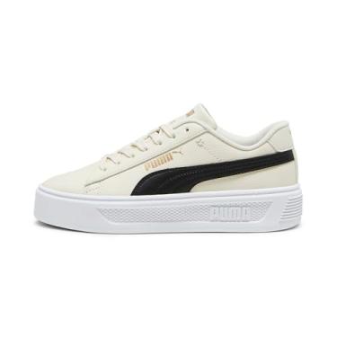 Imagem de PUMA Tênis feminino casual Smash V3 plataforma com cadarço, Alpine Snow-puma Black-Puma Gold-Puma Branco, 40