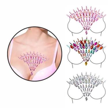 Imagem de Adesivo de Seios Colo Pedraria Strass Carnaval Multicolor - Arte Seduç