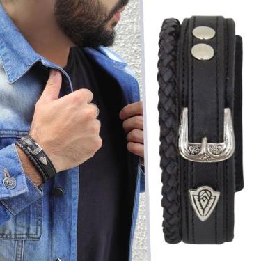 Imagem de Pulseira de Couro Masculina Country Preto Ajustável Cinto - GRANADO AC