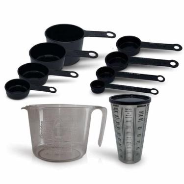Imagem de Kit Medida 10 Pçs Jarra 1L Preta Copo Fume C/Tampa (Preto) Xicara Pret