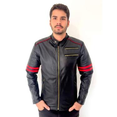 Imagem de Jaqueta Masculina Couro De Bufalo Legitimo - Black/Red - Bufalo Couros