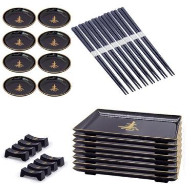 Imagem de Kit Oriental P/8 Pessoas Molheira Hashi Prato Descanso Hashi - AC