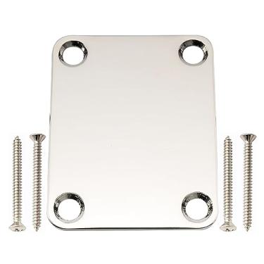 Imagem de Musiclily Pro 4 Furo Neck Plate Placa Braço de Aço para Guitarra Stratocaster Telecaster e Baixo, Niquelado