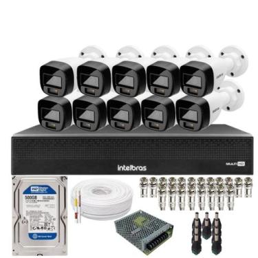 Imagem de Kit 10 Câmeras Intelbras 1120b Full Color, Dvr 16ch Mhdx 1016c  Hd 500