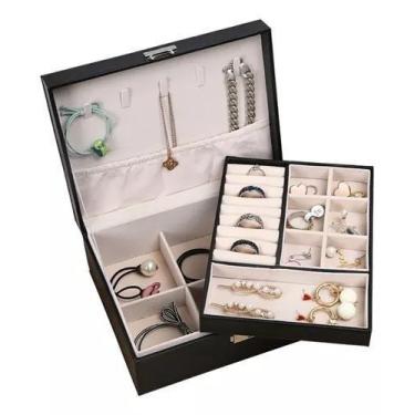 Imagem de Maleta Porta Joias Viagem Couro Caixa Portátil Luxo 2 Boxes Premium - 