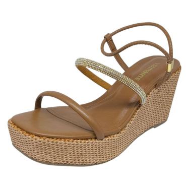 Imagem de Sandália Feminina Anabela Alta Strass e Fibra Via Marte