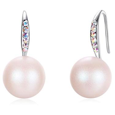 Imagem de Brincos de gota Esottia feitos com pérolas de cristal Swarovski, presentes para mulheres, multicoloridos, tom prateado Branco