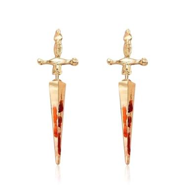 Imagem de JDONL Brincos de espada gótica, brincos de adaga de strass, para mulheres, homens, punk, legal, espada, retrô, espada, frente e trás, fantasias, joias, Large, Metal, Sem pedra preciosa