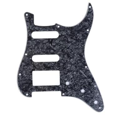 Imagem de Musiclily Pro 11 Furos Estilo Moderno Escudo HSS Pickguard Strato para Guitarra Americanaa Stratocaster, 4 Camadas Preto Perolado