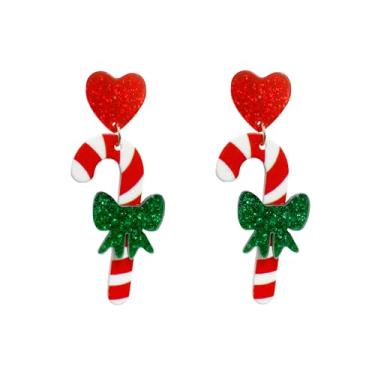 Imagem de Brincos pendentes de Natal com pingente de bengala doce, fofo, verde, vermelho, coração, Natal, leve, hipoalergênico, enfeite de festival, joia de festa para filha melhor amiga, Small, Latão, Sem