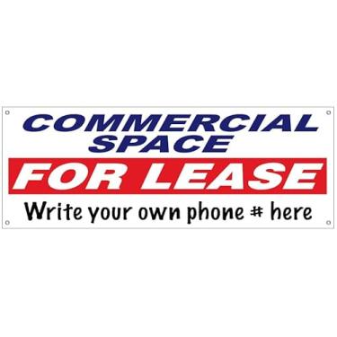 Imagem de 4LessCo 18 x 48 polegadas Espaço comercial para alugar placa de faixa de vinil com ilhós (escreva seu próprio número de telefone) wb
