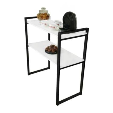 Imagem de Aparador Cantinho do Café Mesa Industrial de Decoração 2 Prateleiras MDF Mesa Auxiliar(BRANCO C/PRETO)