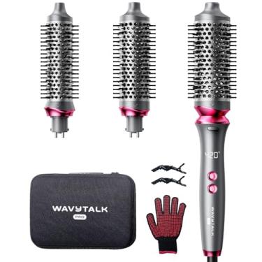 Imagem de Wavytalk Conjunto de pincéis térmicos Heatwave Pro Ionic, escova térmica bilateral de íons negativos com cabeça removível em 3 tamanhos, modelador de cabelo de voltagem dupla, aparência brilhante em